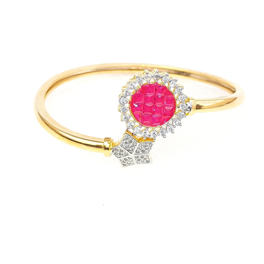 Ruby & Cubic Zirconia Gold Plated Bangle Bracelet | Elegant Red Stone Bridal Wedding Jewelry | Traditional Statement Bangle | Gift for Her — 4