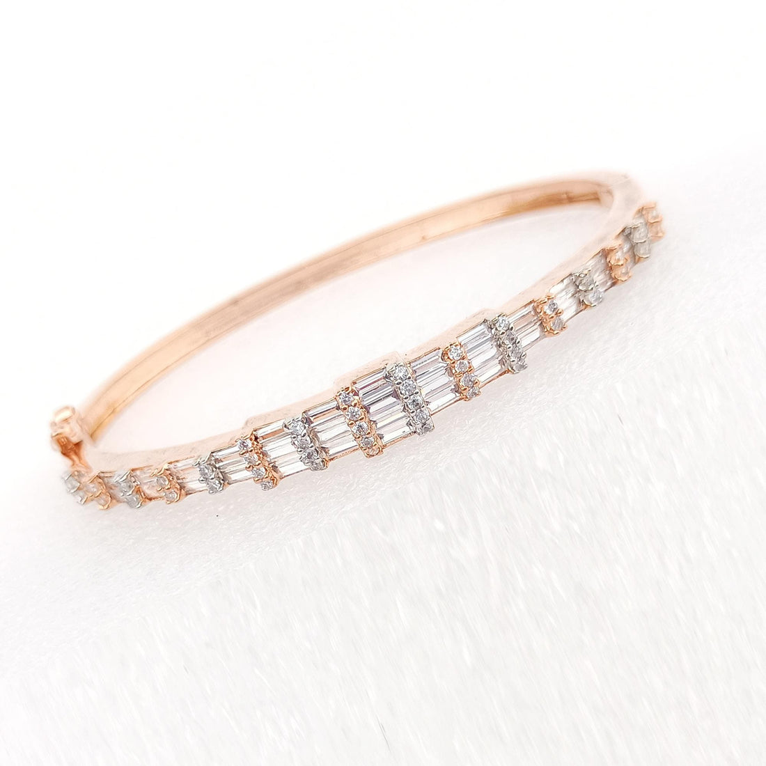 Rose Gold CZ Bangle Bracelet | Baguette Cubic Zirconia Eternity Band | Elegant Bridal Wedding Jewelry | Gift for Her — 6