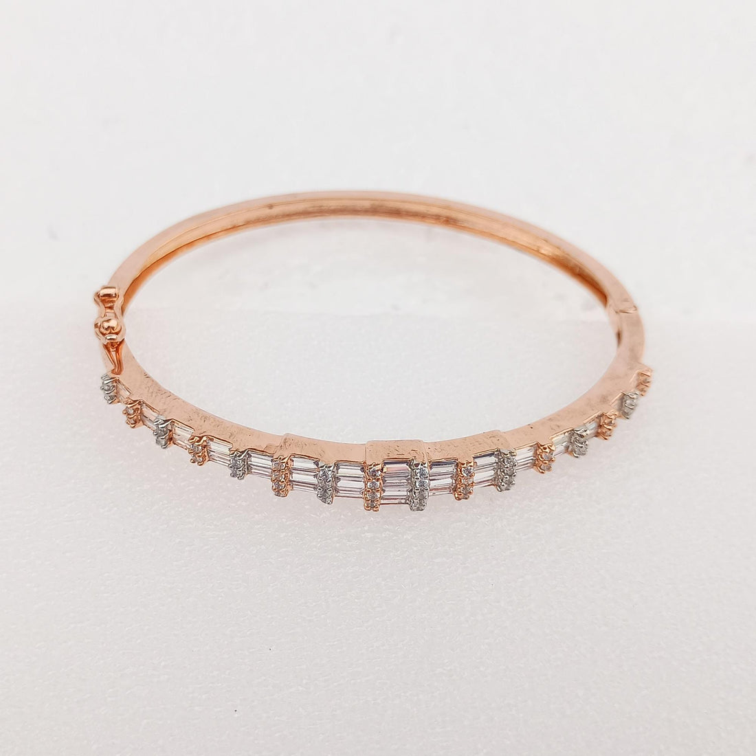 Rose Gold CZ Bangle Bracelet | Baguette Cubic Zirconia Eternity Band | Elegant Bridal Wedding Jewelry | Gift for Her — 7