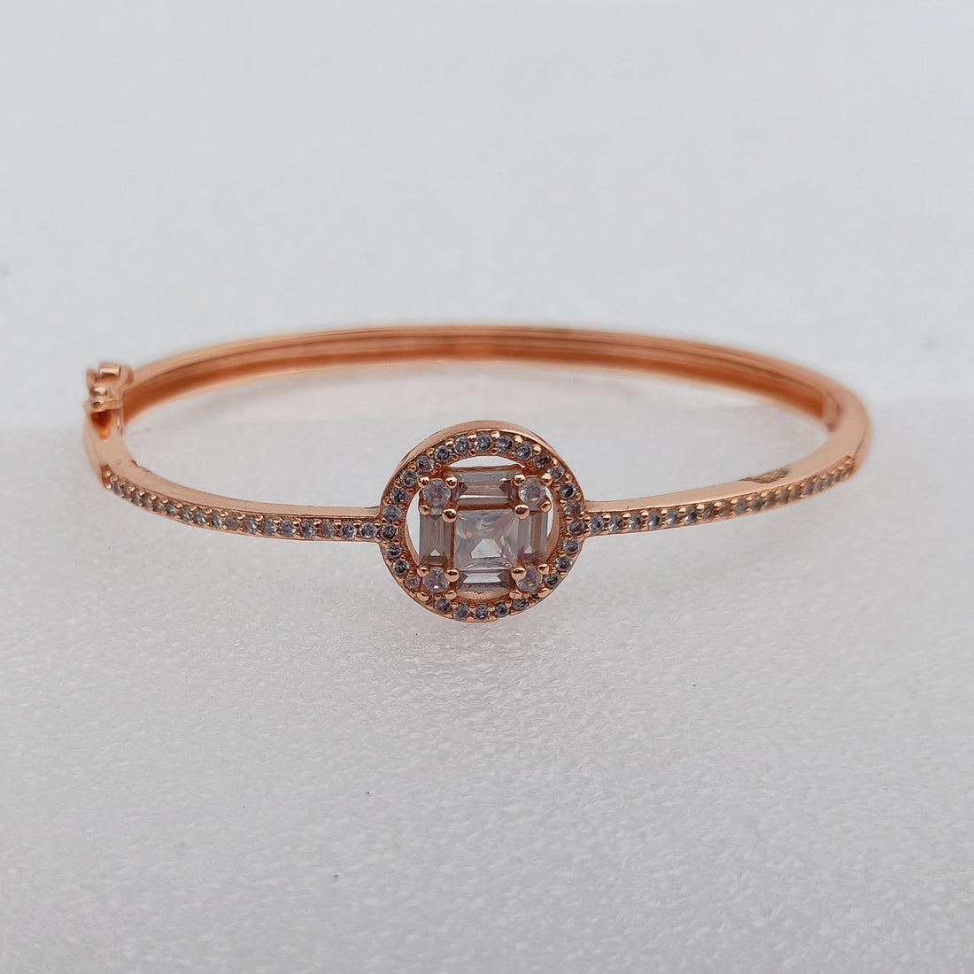 Rose Gold Cubic Zirconia Bangle Bracelet | Elegant CZ Stone Minimal Openable Bangle | Bridal Party Wear Jewelry | Gift for Her — 2
