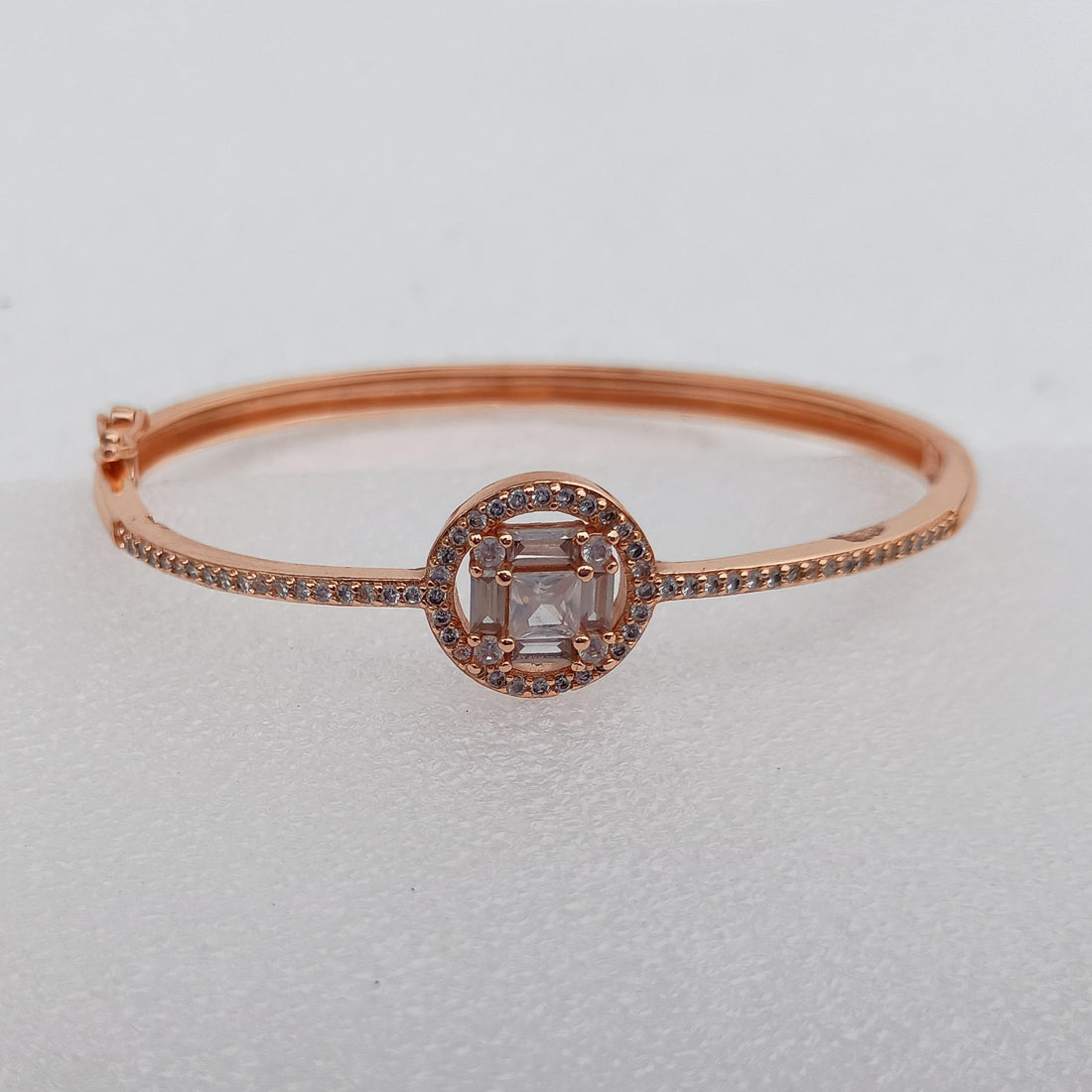 Rose Gold Cubic Zirconia Bangle Bracelet | Elegant CZ Stone Minimal Openable Bangle | Bridal Party Wear Jewelry | Gift for Her — 7