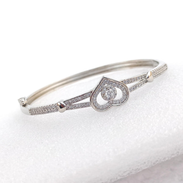 Heart Cubic Zirconia Bangle Bracelet | Tiny CZ Heart Minimal Cuff Bangle | Elegant Bridal Party Wear Jewelry | Gift for Her