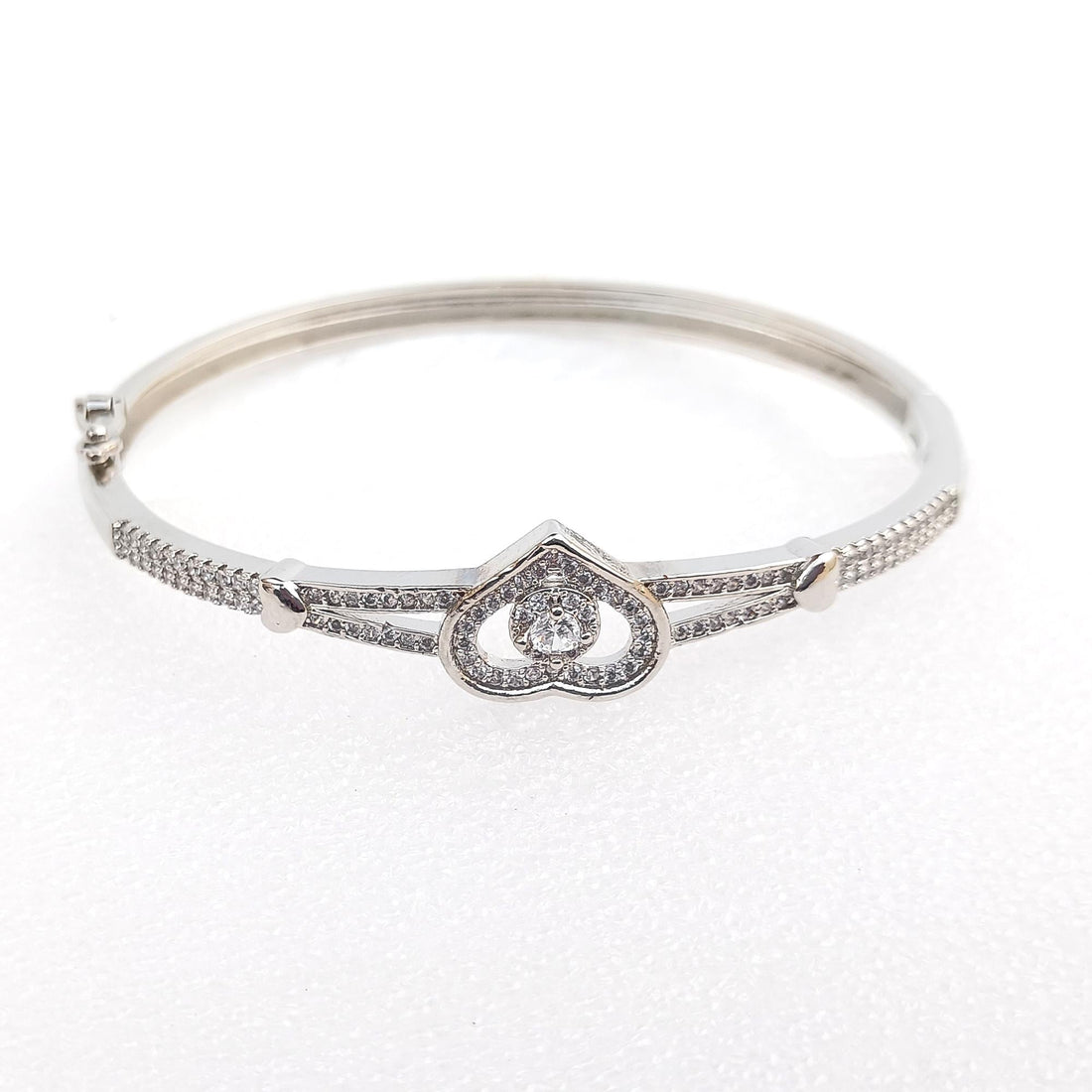 Heart Cubic Zirconia Bangle Bracelet | Tiny CZ Heart Minimal Cuff Bangle | Elegant Bridal Party Wear Jewelry | Gift for Her — 7