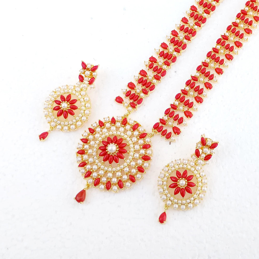 22K Gold Plated South Indian Necklace | Ruby Emerald Coral Gemstone Bridal Wedding Jewelry | Traditional Statement Necklace | Gift for Women — 8