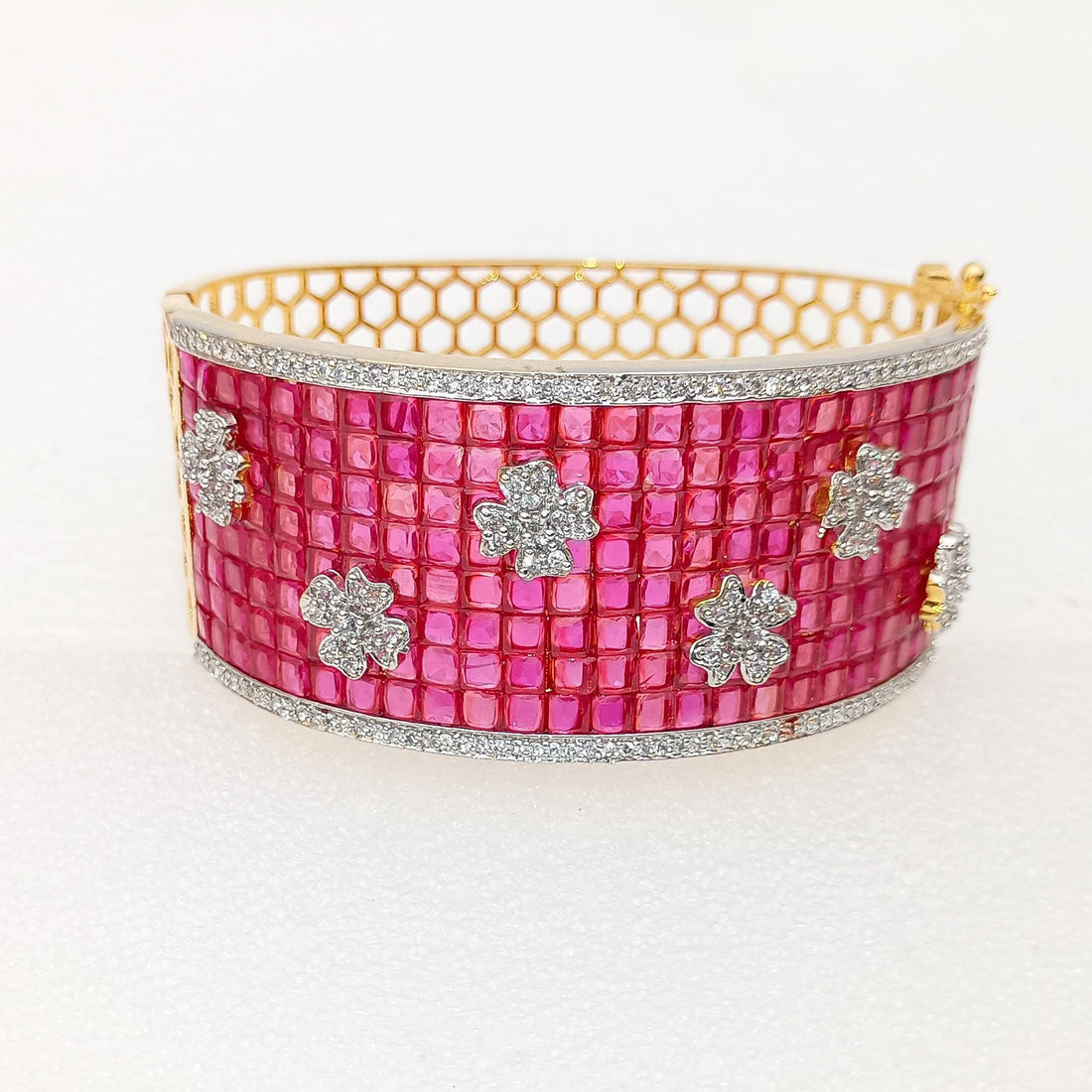Ruby CZ Gold Plated Indian Bangles | Handcrafted Indian Bridal Kada | Fashionable Bridal Wedding Jewelry | Stone Bangles | Gift For Her