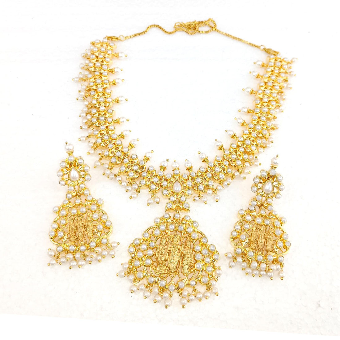 Ruby & Pearl Gemstone Necklace Set | 22K Gold Plated Indian Bridal Wedding Jewelry | Elegant Festive Party Wear Necklace | Gift for Women — 5