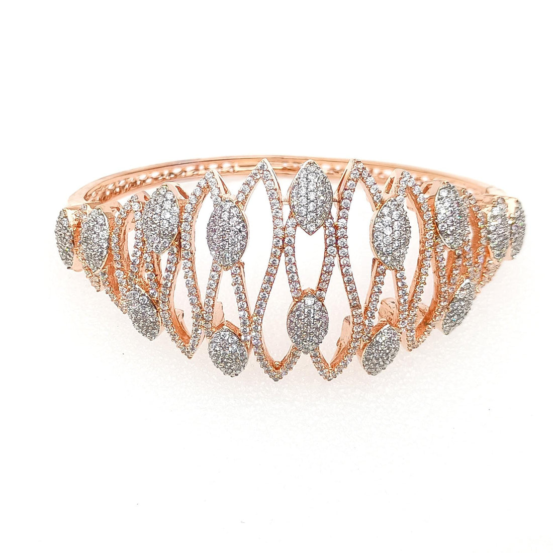 Rose Gold Cubic Zirconia Diamond Bangle | Indian Bollywood Style Bracelet | Elegant Bridal Wedding Party Jewelry | Gift for Her — 2