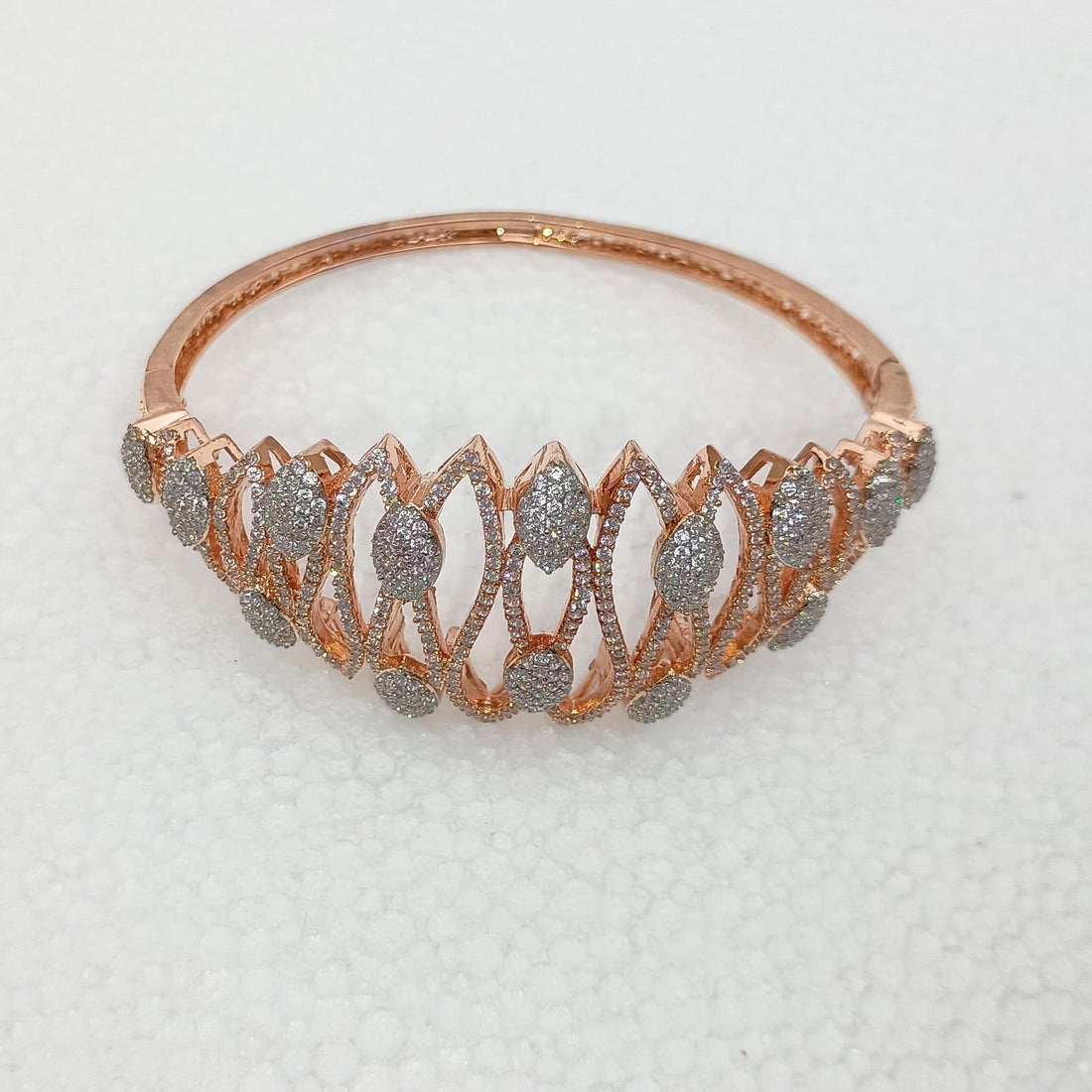 Rose Gold Cubic Zirconia Diamond Bangle | Indian Bollywood Style Bracelet | Elegant Bridal Wedding Party Jewelry | Gift for Her — 5