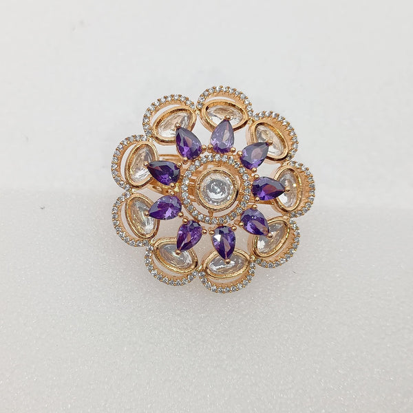 Gold Plated Cocktail Ring: Blue Teardrop Crystal, CZ Diamond Halo