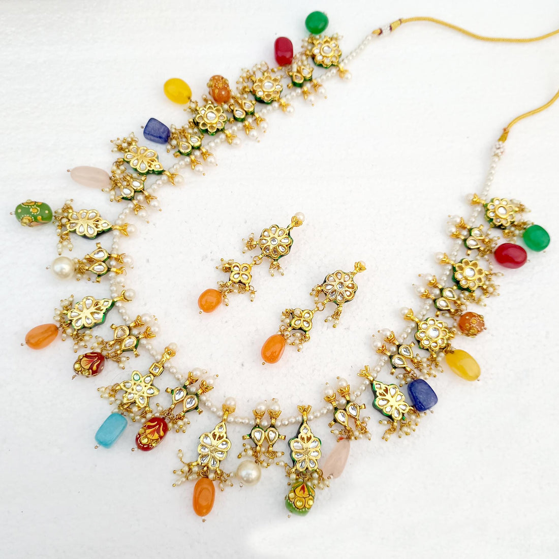 Meenakari Kundan Necklace: Indian Gemstone Jewelry, 22k Gold Plated — 2