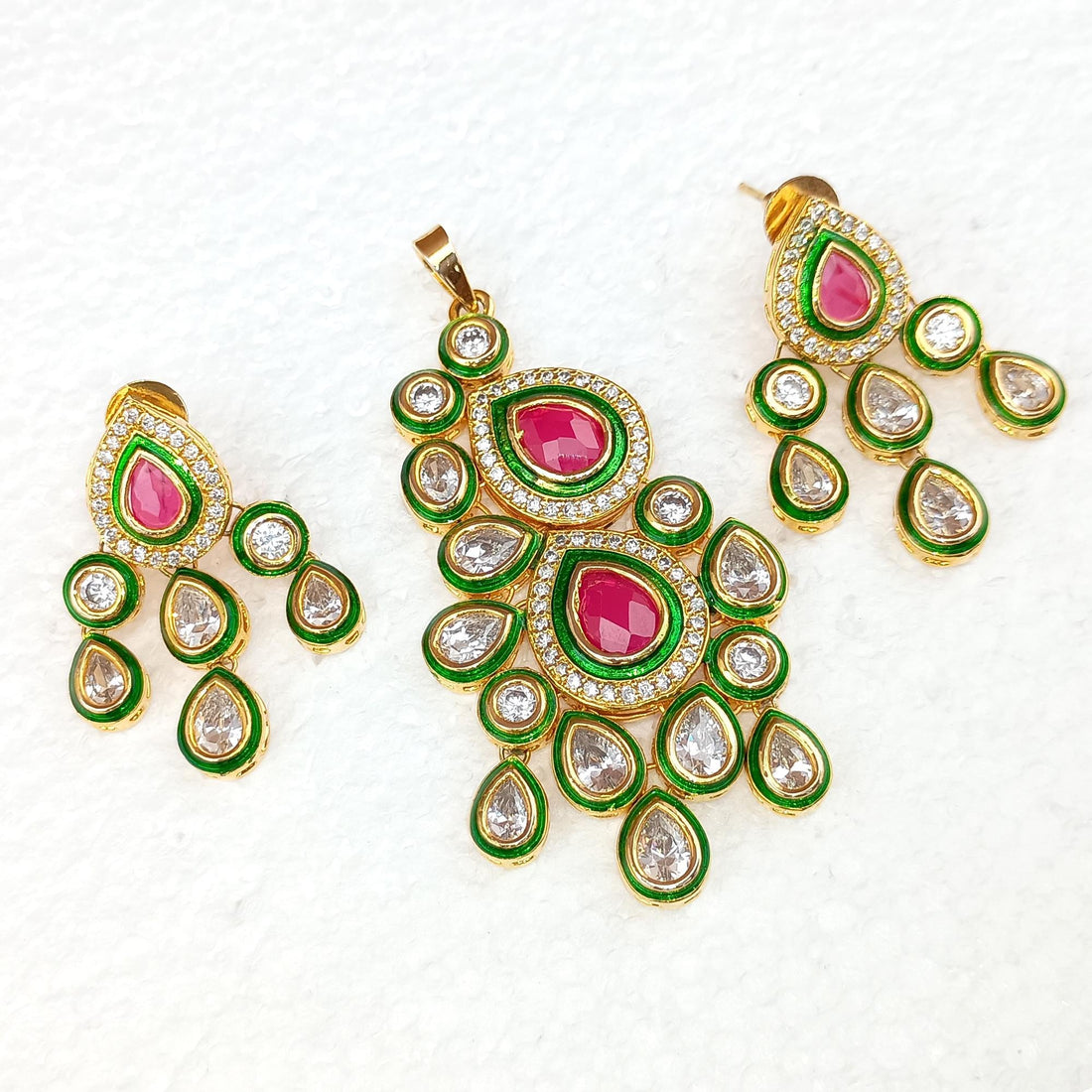 Ruby & Cubic Zirconia Pendant: Bollywood Indian Jewelry — 2