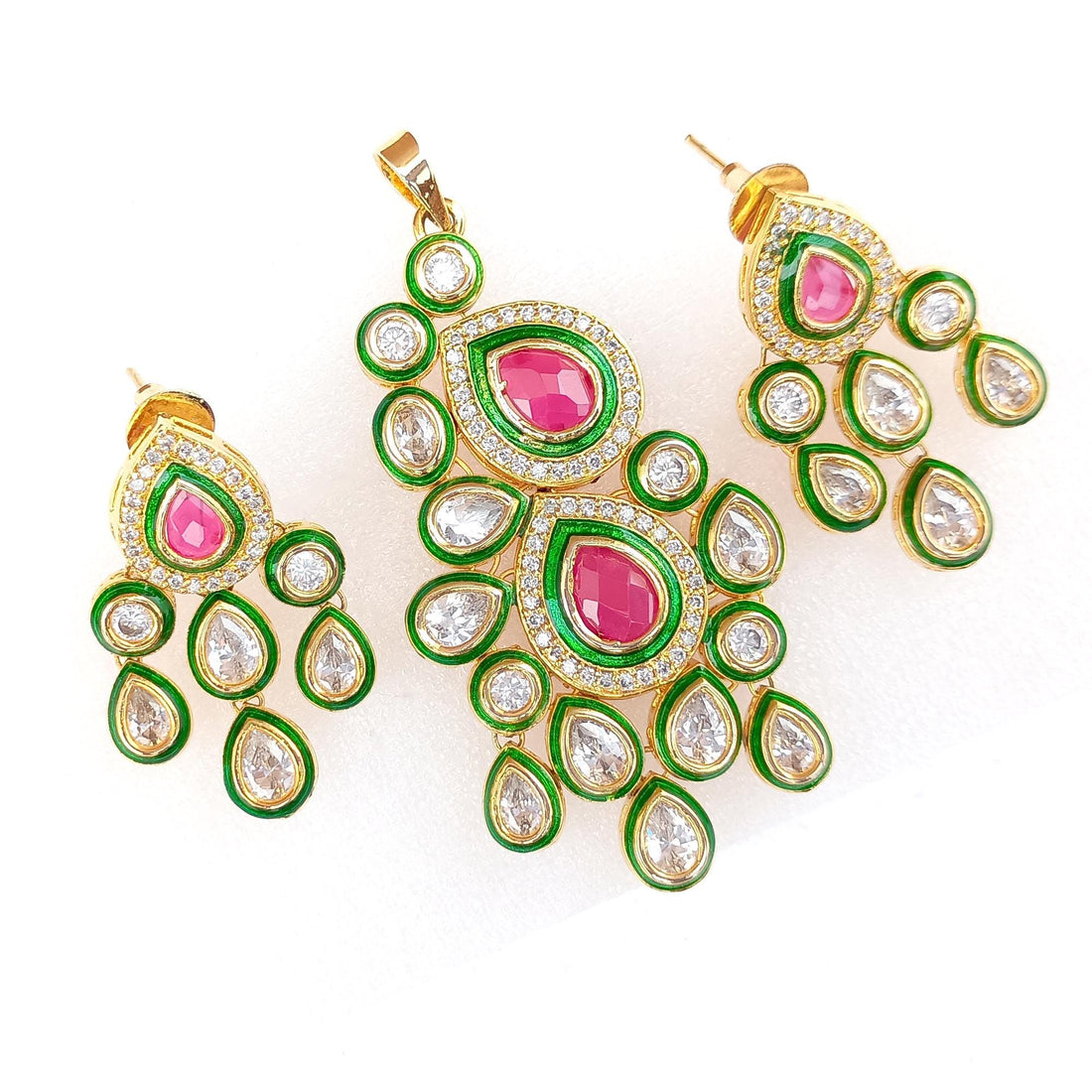 Ruby & Cubic Zirconia Pendant: Bollywood Indian Jewelry — 8