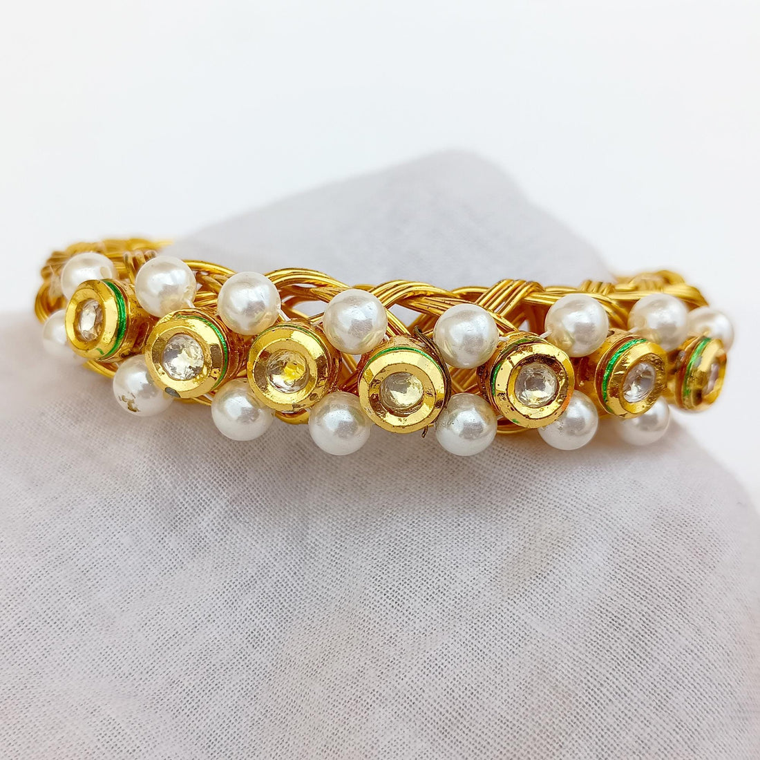 Pearl Gemstone Bangle | 22k Gold Plated Indian Bollywood Bracelet | Pear Cuff Bracelet | Bridal Wedding Jewellery | Gift For Her — 7
