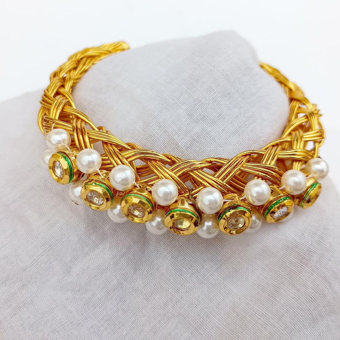 Pearl Gemstone Bangle | 22k Gold Plated Indian Bollywood Bracelet | Pear Cuff Bracelet | Bridal Wedding Jewellery | Gift For Her — 8