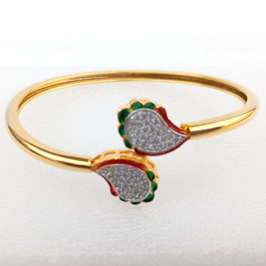 Emerald CZ Bangle | 22K Gold Plated Indian Bracelet | Bridal Wedding Statement Bangle | Ethnic Party Wear Jewelry | Gift for Her — 6