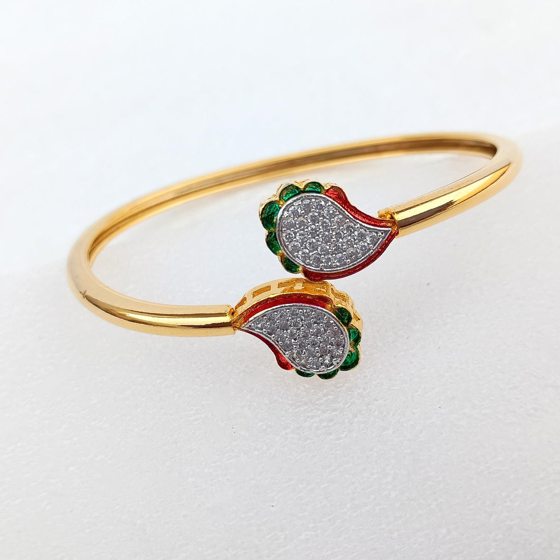 Emerald CZ Bangle | 22K Gold Plated Indian Bracelet | Bridal Wedding Statement Bangle | Ethnic Party Wear Jewelry | Gift for Her