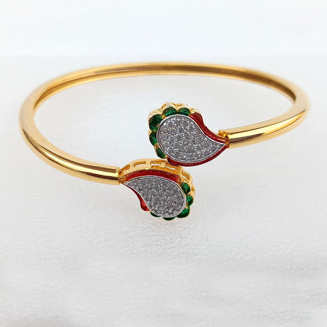 Emerald CZ Bangle | 22K Gold Plated Indian Bracelet | Bridal Wedding Statement Bangle | Ethnic Party Wear Jewelry | Gift for Her — 7