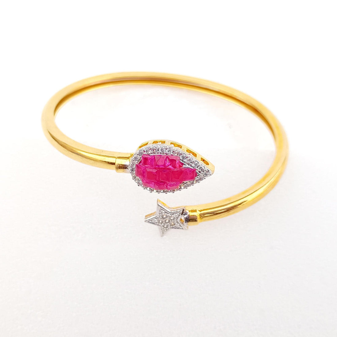 Handmade Ruby CZ Gold Plated Bangle | Bollywood Indian Bracelet | Bridal Wedding Statement Bangle | Ethnic Party Wear Jewelry | Gift for Her — 3