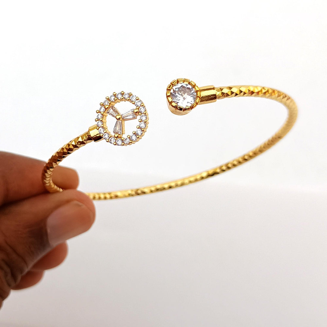 Gold Plated CZ Bangle | Bollywood Style Indian Bracelet | Bridal Wedding Statement Bangle | Ethnic Party Wear Jewelry | Gift for Her — 7