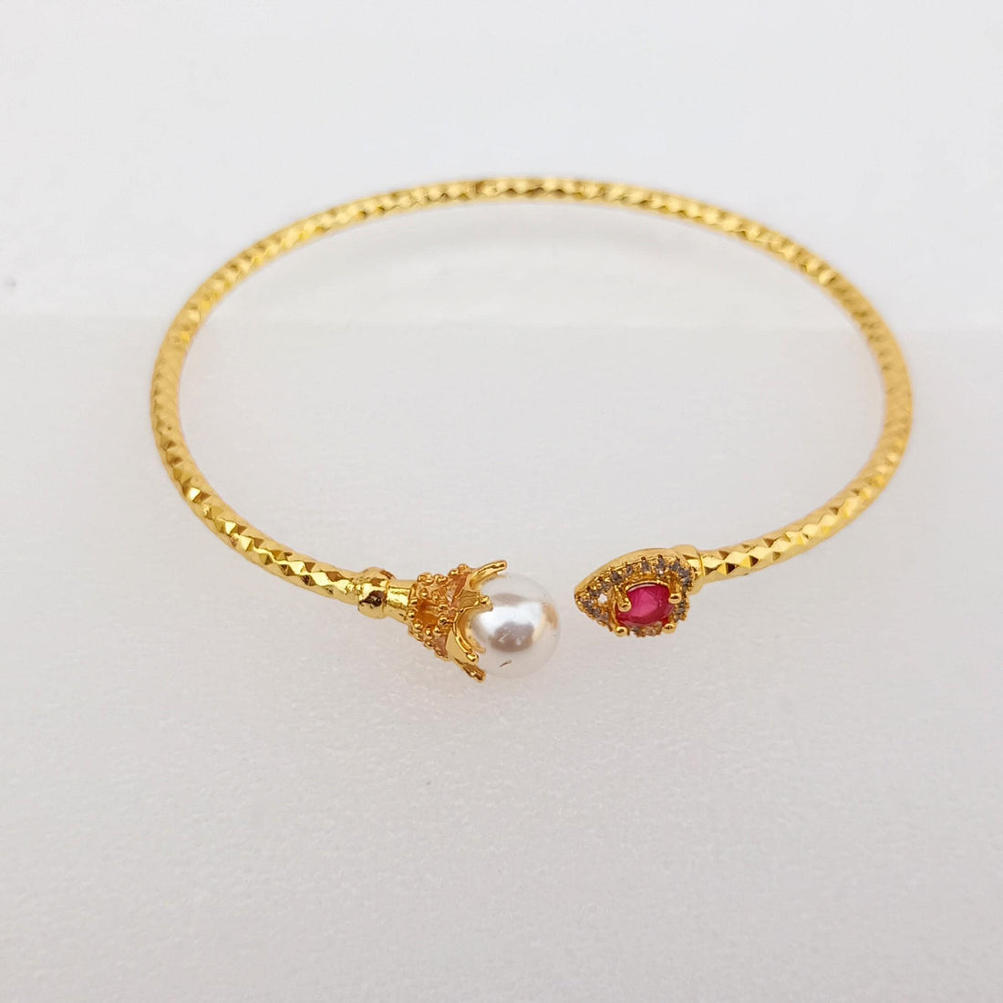 Ruby Pearl CZ Bangle | Gold Plated Bollywood Style Bracelet | Bridal Wedding Statement Bangle | Ethnic Party Wear Jewelry | Gift for Her — 3