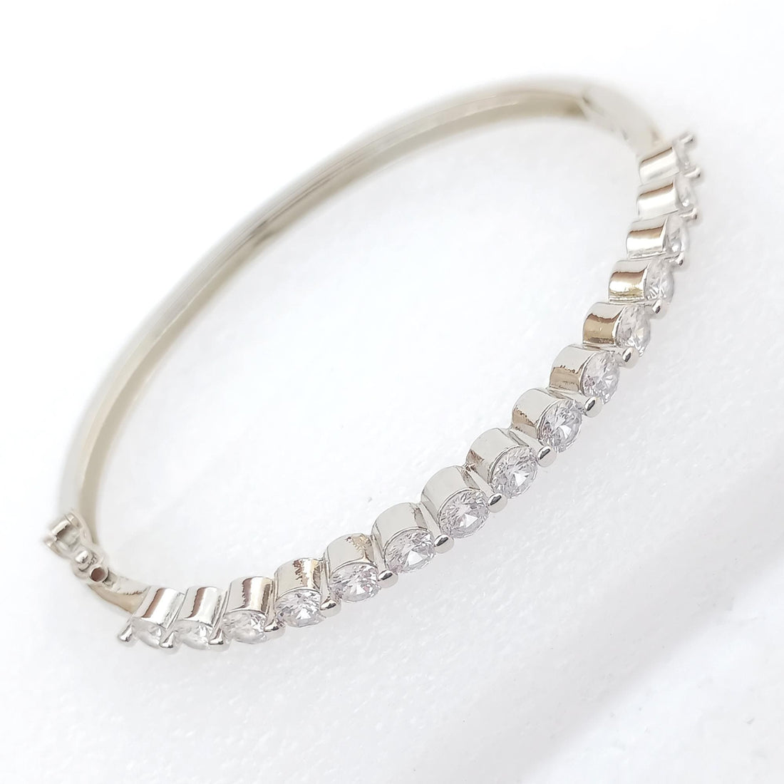 Handmade CZ Diamond Bangle | White Gold Plated Bollywood Bracelet | Bridal Wedding Statement Bangle |Indian Party Wear Jewelry |Gift for Her — 5
