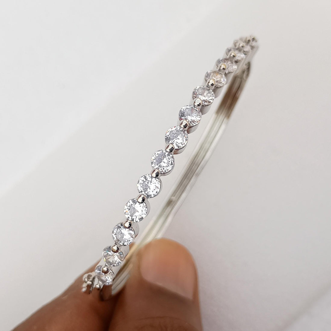Handmade CZ Diamond Bangle | White Gold Plated Bollywood Bracelet | Bridal Wedding Statement Bangle |Indian Party Wear Jewelry |Gift for Her — 7