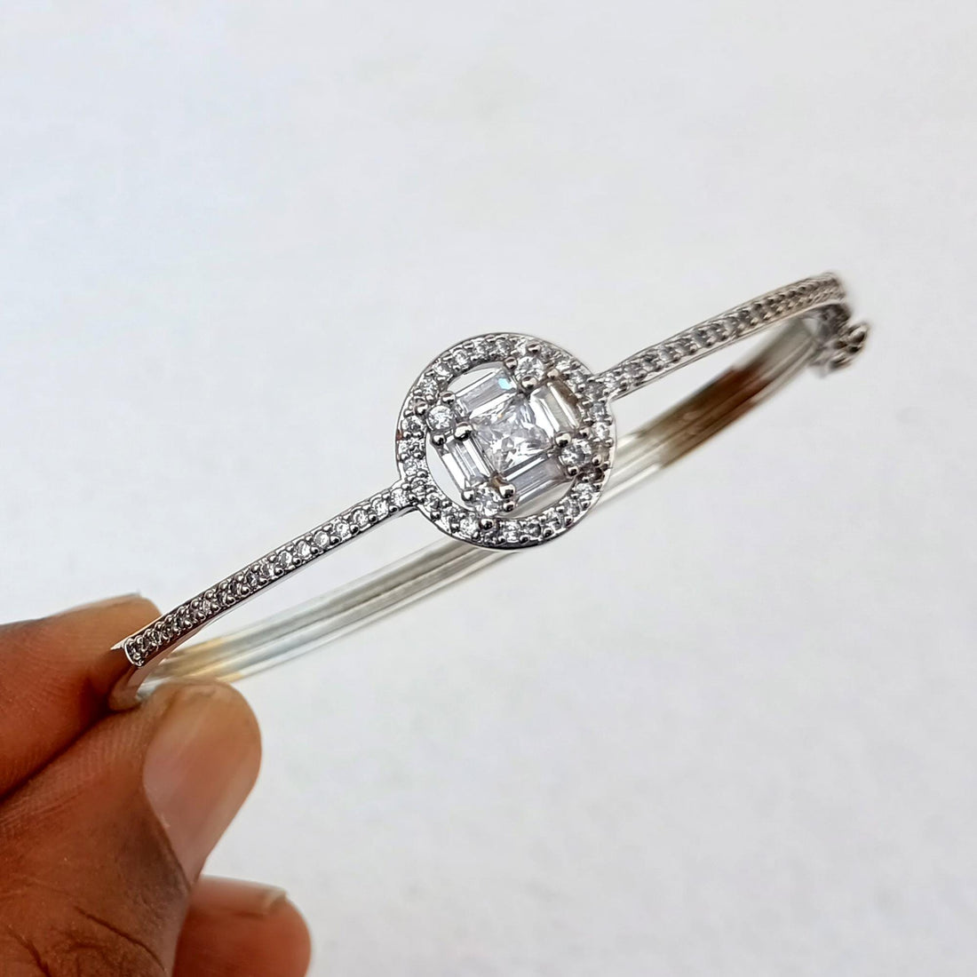 Handmade CZ Diamond Bangle | White Gold Plated Indian Bollywood Bracelet | Bridal Wedding Statement Bangle | Party Jewelry | Gift for Her — 8