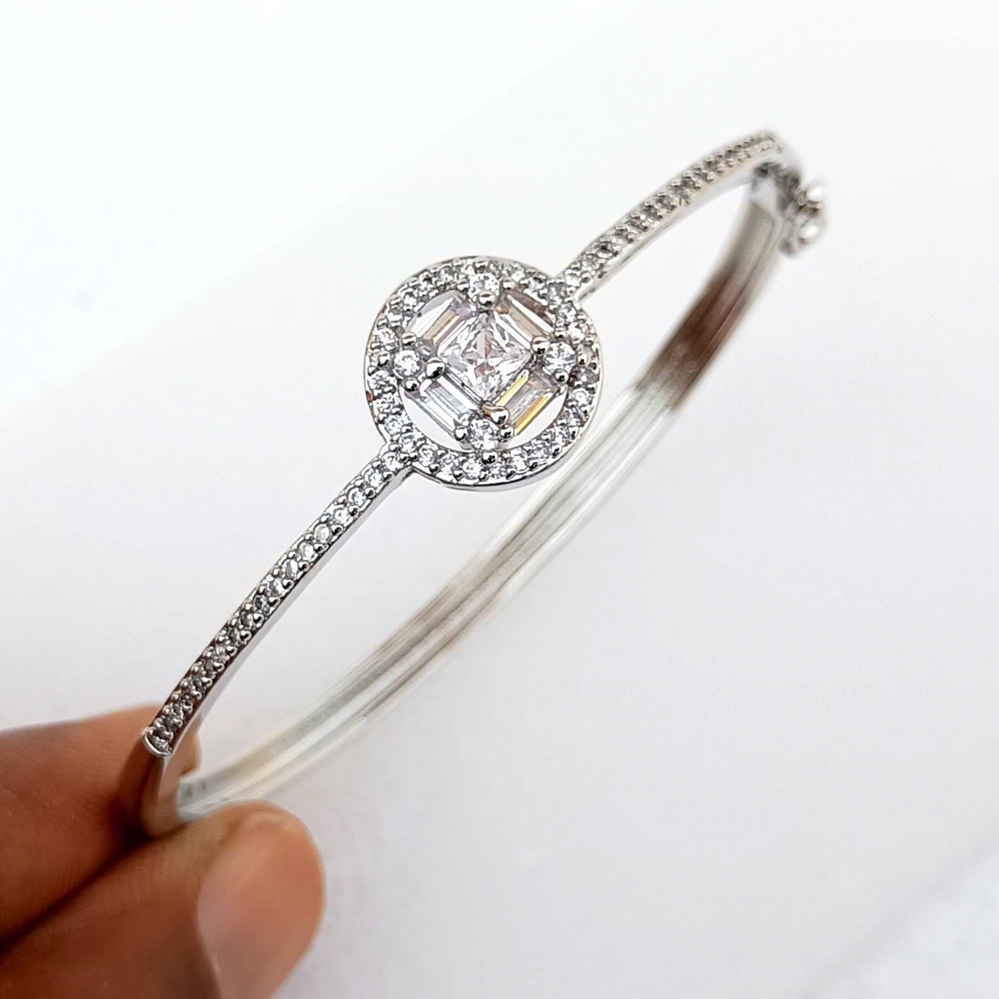 Handmade CZ Diamond Bangle | White Gold Plated Indian Bollywood Bracelet | Bridal Wedding Statement Bangle | Party Jewelry | Gift for Her
