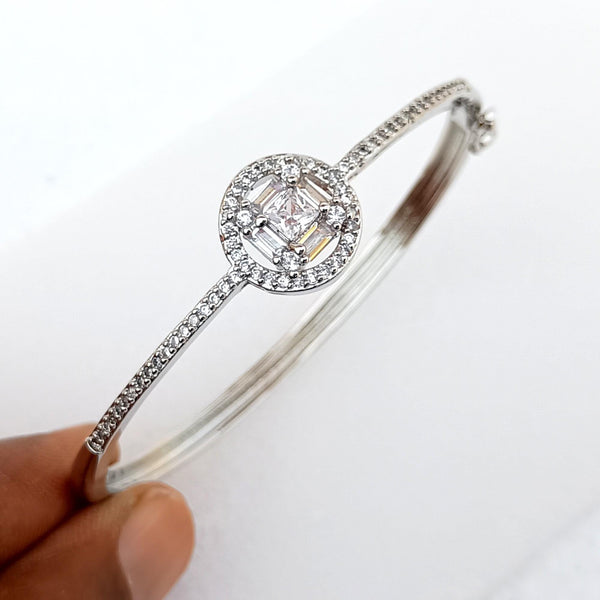 Handmade CZ Diamond Bangle | White Gold Plated Indian Bollywood Bracelet | Bridal Wedding Statement Bangle | Party Jewelry | Gift for Her