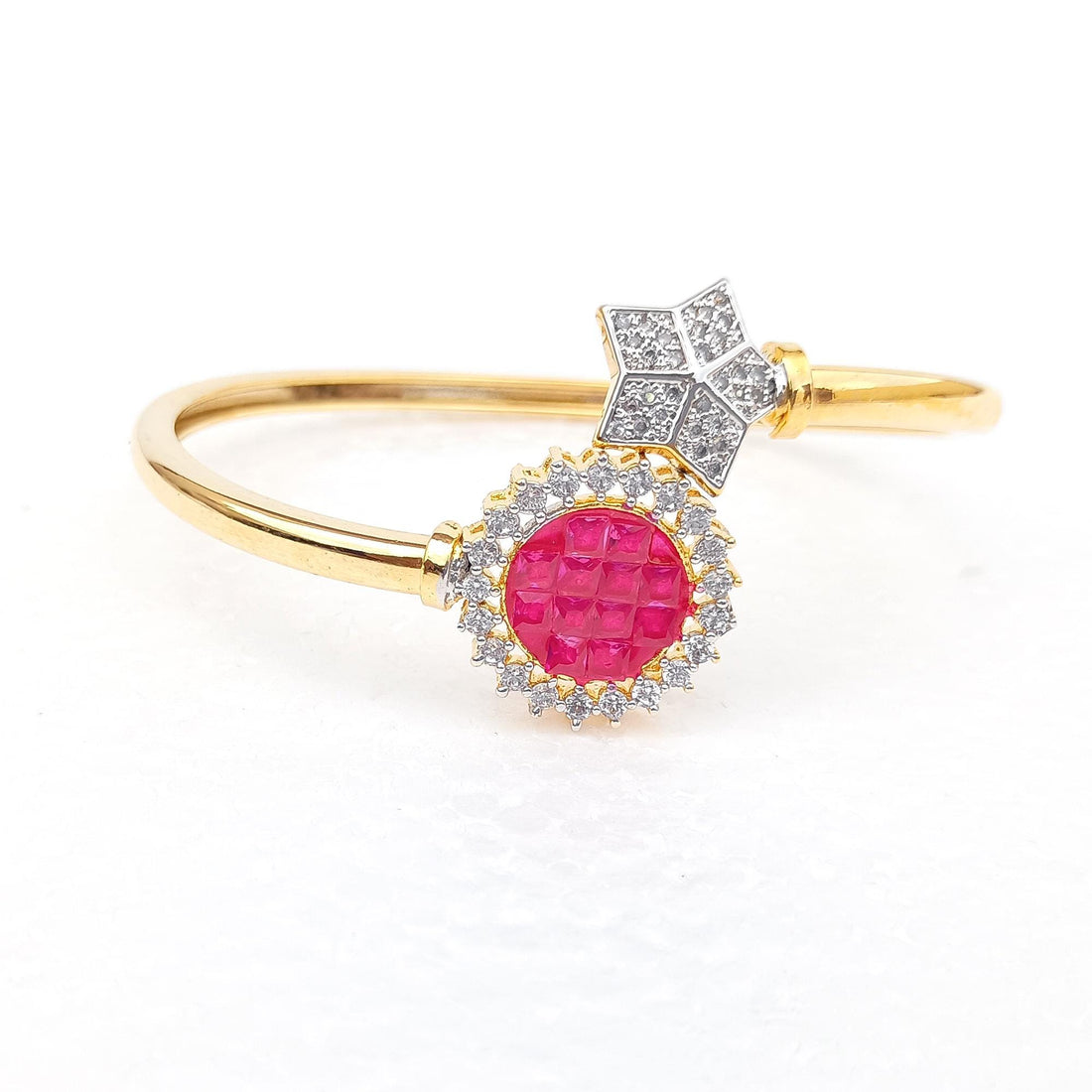 Ruby & Cubic Zirconia Gold Plated Bangle Bracelet | Elegant Red Stone Bridal Wedding Jewelry | Traditional Statement Bangle | Gift for Her — 7