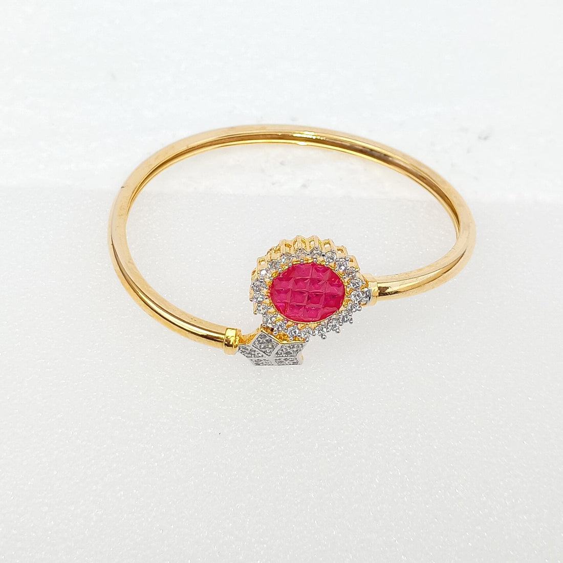 Ruby & Cubic Zirconia Gold Plated Bangle Bracelet | Elegant Red Stone Bridal Wedding Jewelry | Traditional Statement Bangle | Gift for Her — 6