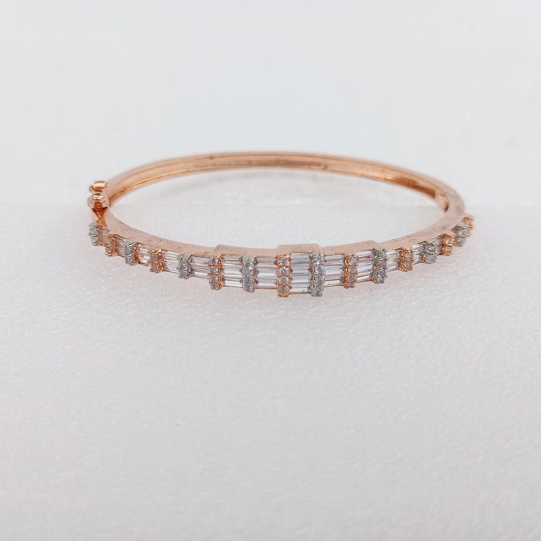 Rose Gold CZ Bangle Bracelet | Baguette Cubic Zirconia Eternity Band | Elegant Bridal Wedding Jewelry | Gift for Her — 3