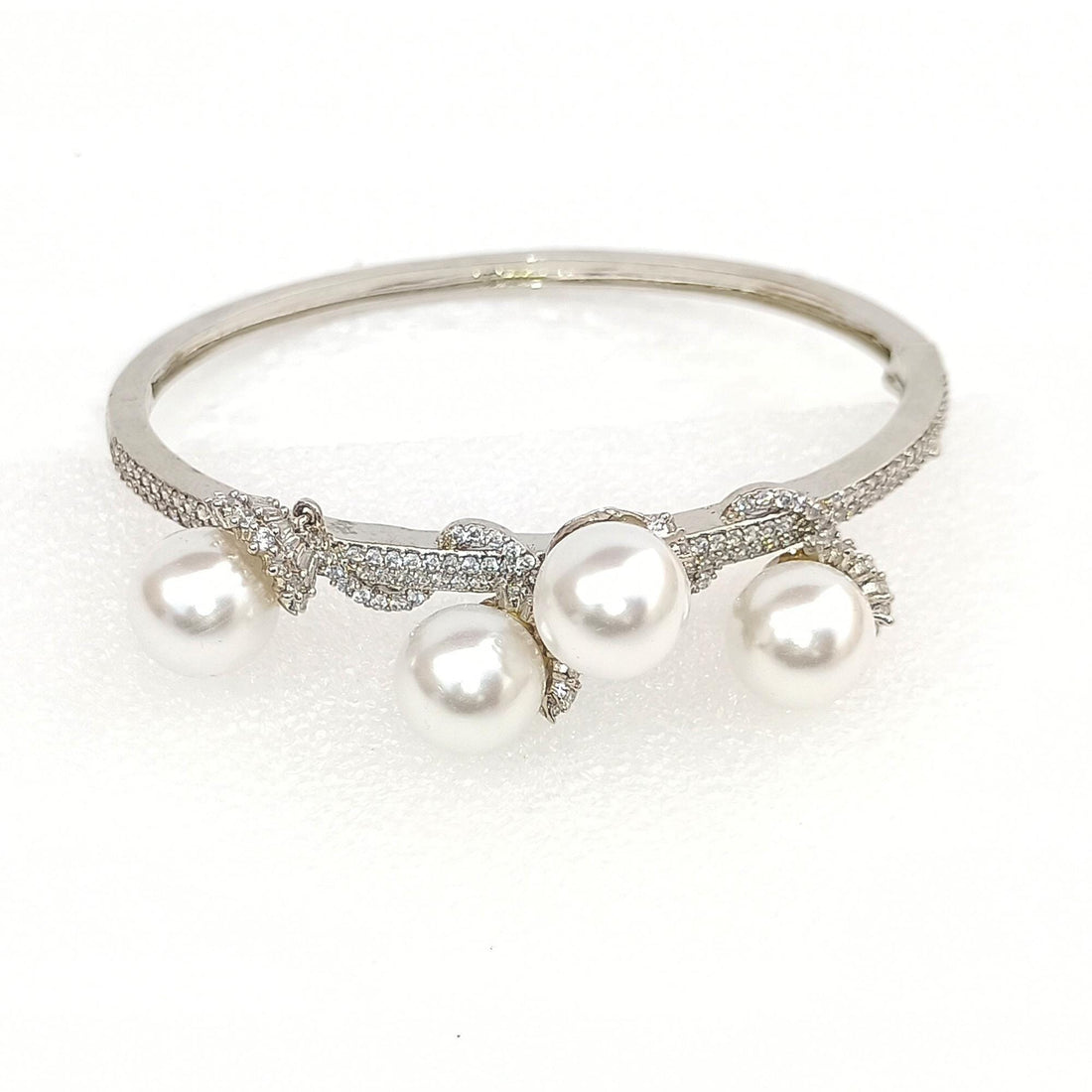 White Pearl Gemstone Bangle |  Handcrafted Silver | Bangle with Round White Stone Bracelet for Women | Gift for her