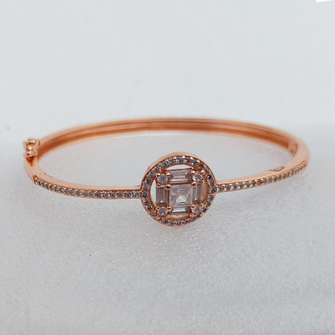 Rose Gold Cubic Zirconia Bangle Bracelet | Elegant CZ Stone Minimal Openable Bangle | Bridal Party Wear Jewelry | Gift for Her — 6