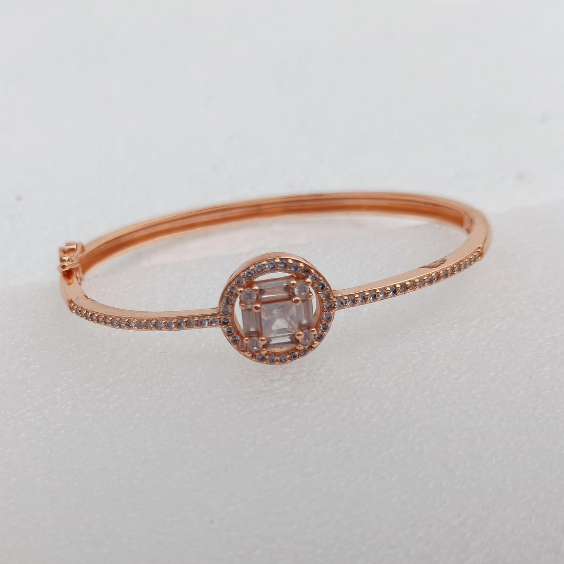 Rose Gold Cubic Zirconia Bangle Bracelet | Elegant CZ Stone Minimal Openable Bangle | Bridal Party Wear Jewelry | Gift for Her — 3