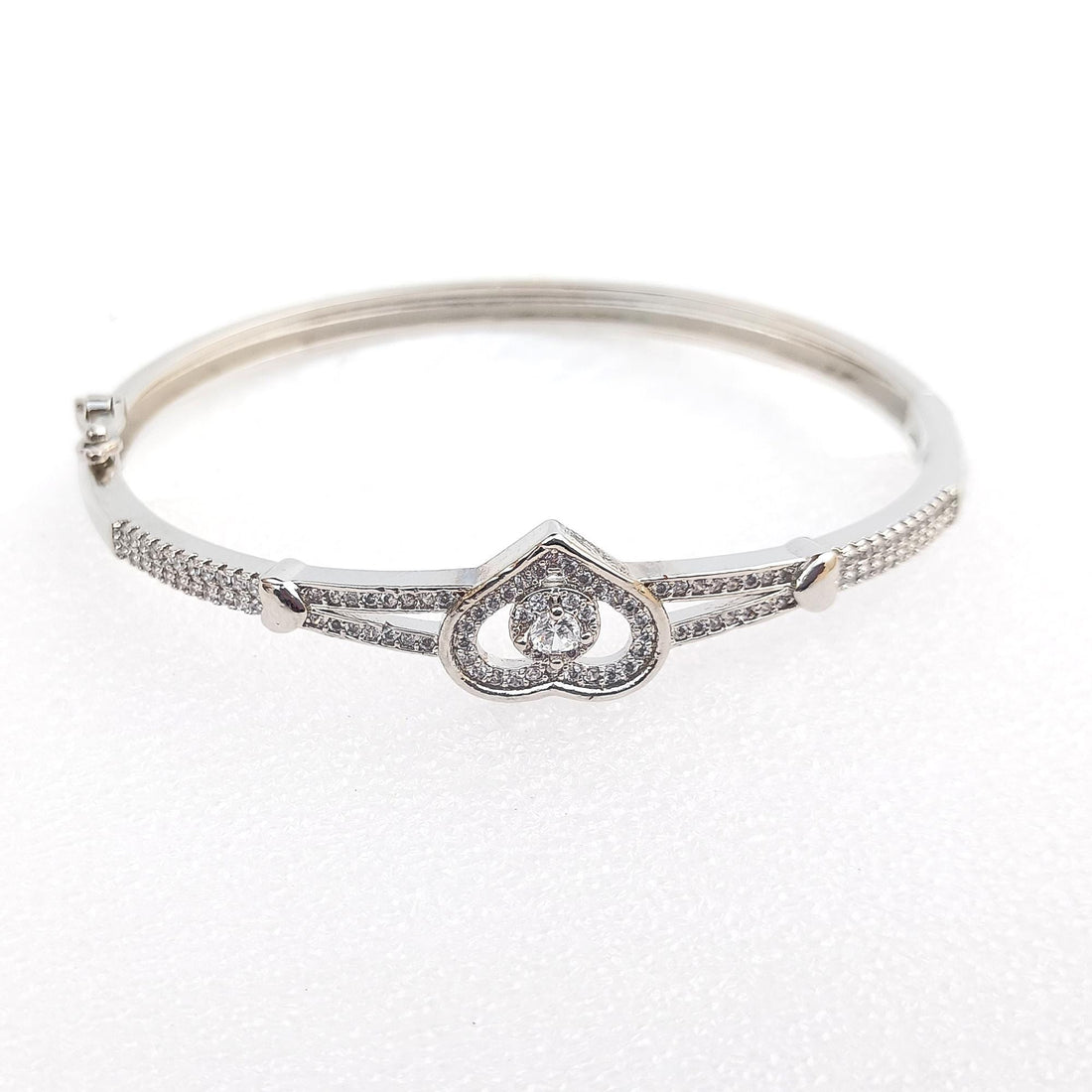 Heart Cubic Zirconia Bangle Bracelet | Tiny CZ Heart Minimal Cuff Bangle | Elegant Bridal Party Wear Jewelry | Gift for Her — 2