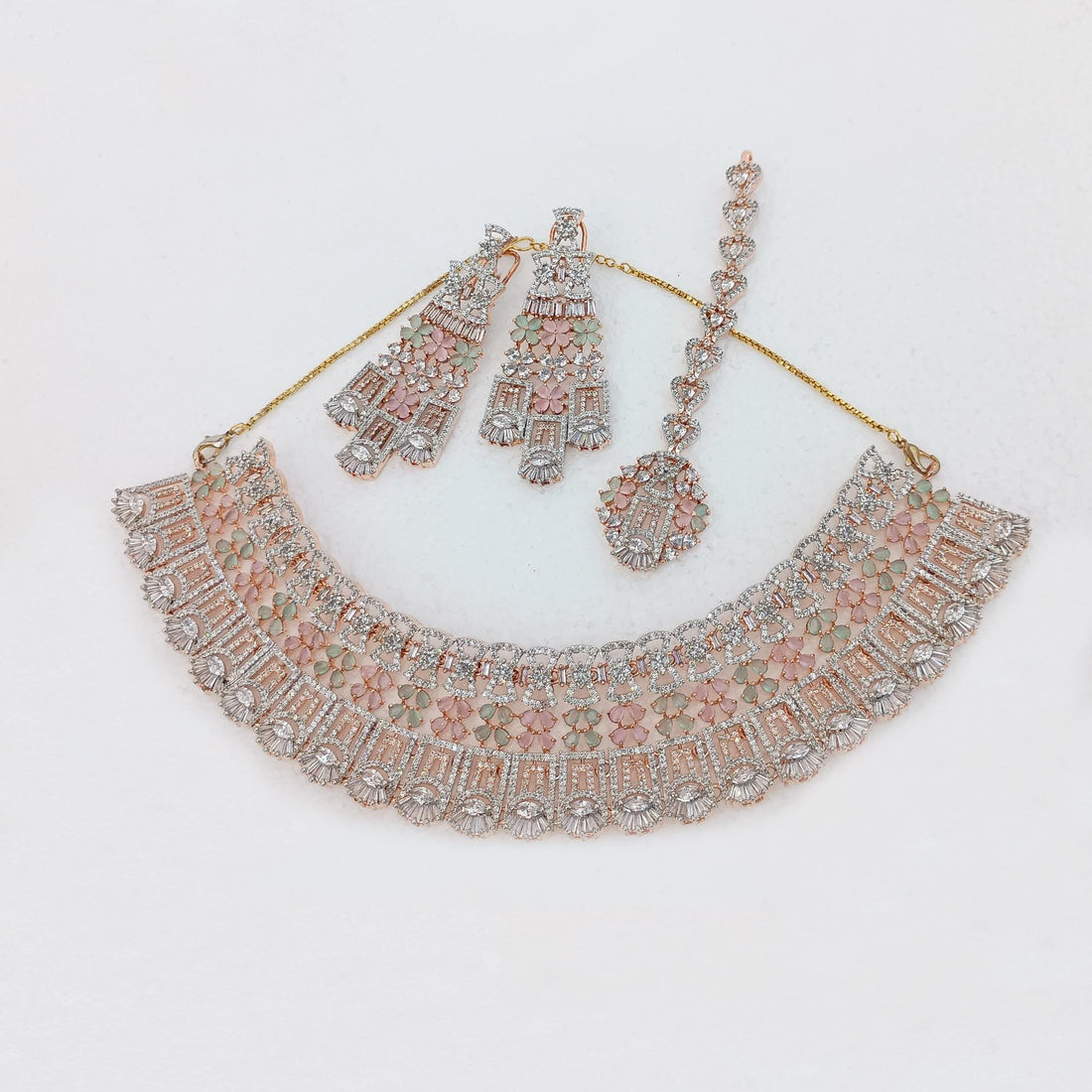 22k Gold Plated Chalcedony Necklace | CZ Diamond Indian Bridal Jewelry | Traditional Wedding Statement Necklace | Women Necklace — 7