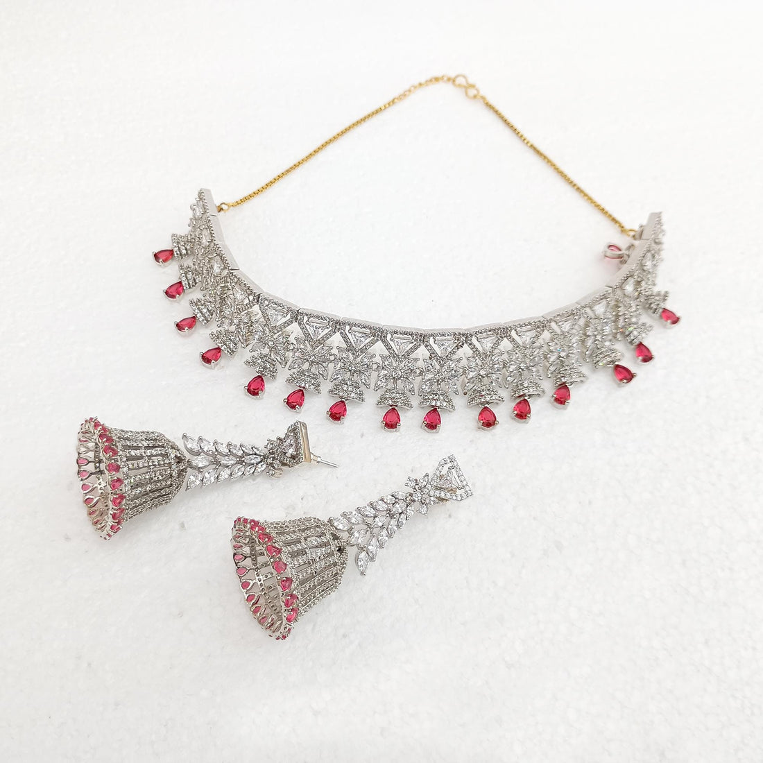 Gold Plated Garnet Cubic Zirconia Necklace Set | White Gold Indian Jewelry | Bridal Wedding Statement Necklace | Gift For Her — 5