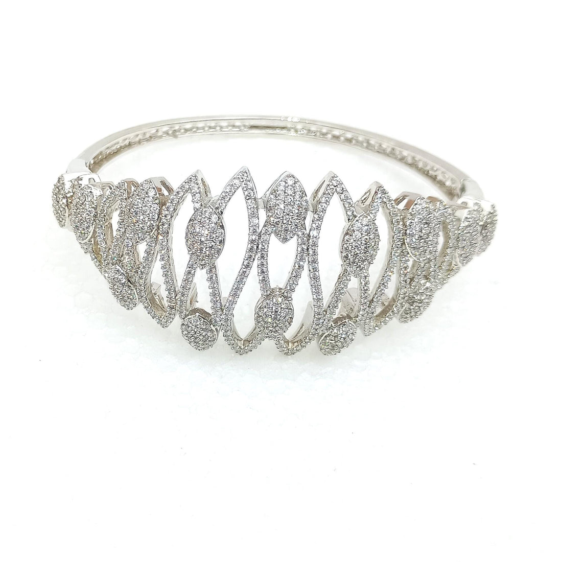 Diamond CZ Cluster Bangle | White Plated Bollywood Bracelet | Cubic Zirconia Diamond Cuff Bracelet | Indian Jewelry | Gift for Her — 5