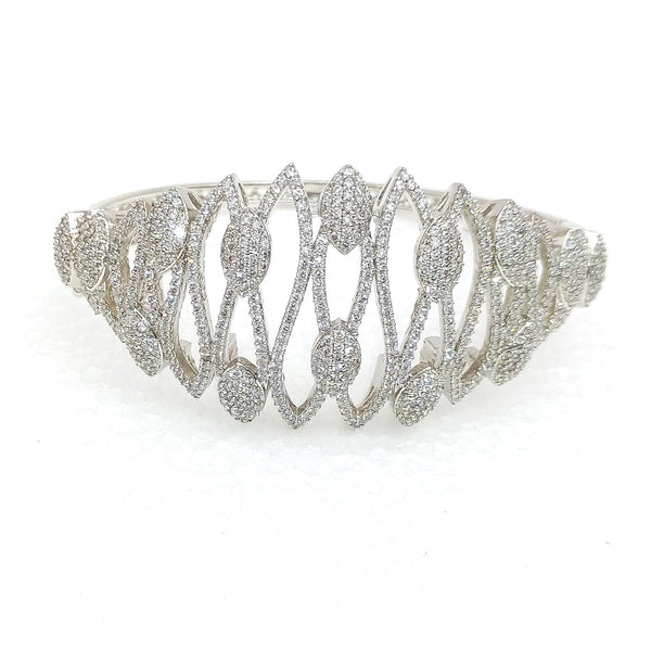 Diamond CZ Cluster Bangle | White Plated Bollywood Bracelet | Cubic Zirconia Diamond Cuff Bracelet | Indian Jewelry | Gift for Her