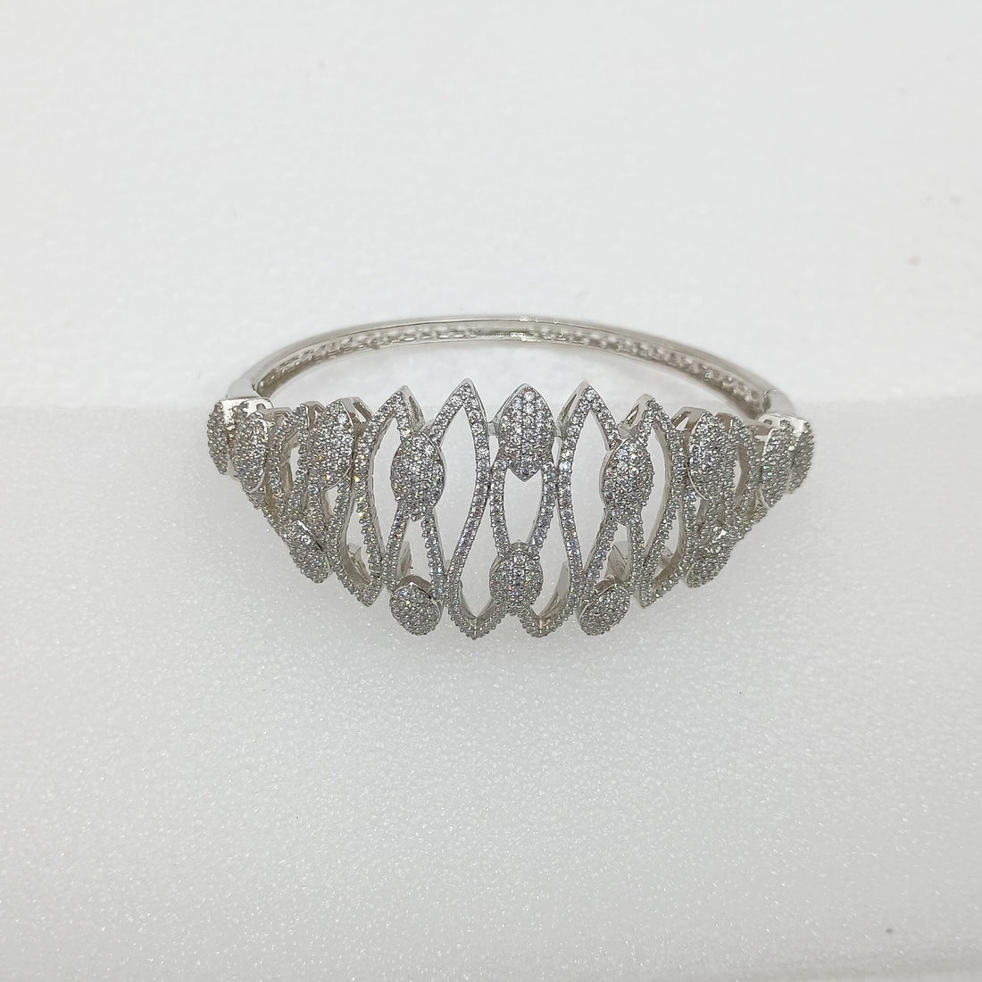 Diamond CZ Cluster Bangle | White Plated Bollywood Bracelet | Cubic Zirconia Diamond Cuff Bracelet | Indian Jewelry | Gift for Her — 3