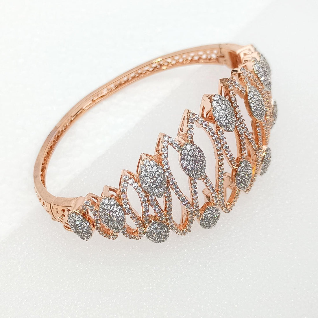 Rose Gold Cubic Zirconia Diamond Bangle | Indian Bollywood Style Bracelet | Elegant Bridal Wedding Party Jewelry | Gift for Her — 4