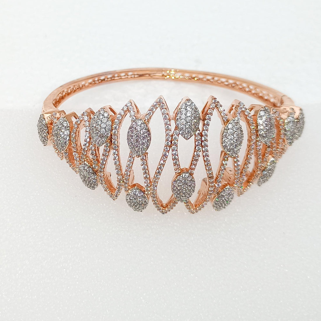Rose Gold Cubic Zirconia Diamond Bangle | Indian Bollywood Style Bracelet | Elegant Bridal Wedding Party Jewelry | Gift for Her — 3