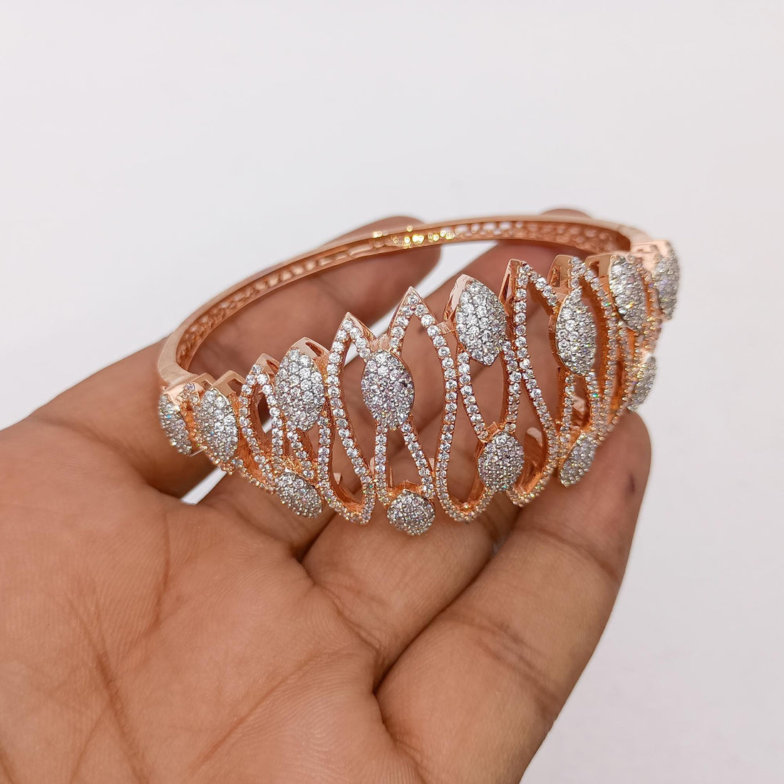 Rose Gold Cubic Zirconia Diamond Bangle | Indian Bollywood Style Bracelet | Elegant Bridal Wedding Party Jewelry | Gift for Her — 7