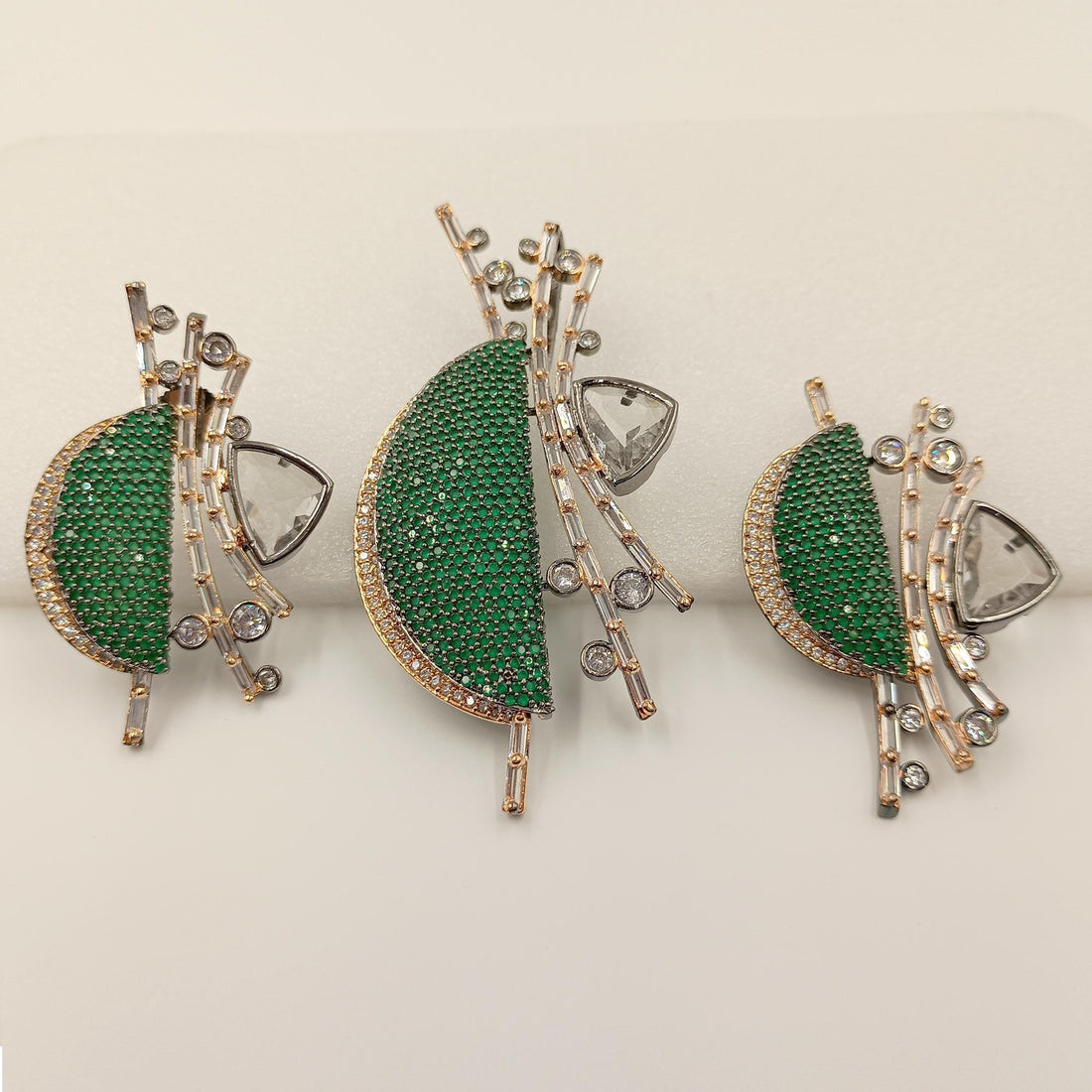 Emerald-Russian Green-Rubellite-Crystal- CZ Victorian Pendant Set, Victorian Style, Victorian Jewelry, Plating tone Rose- gold & black-white — 3