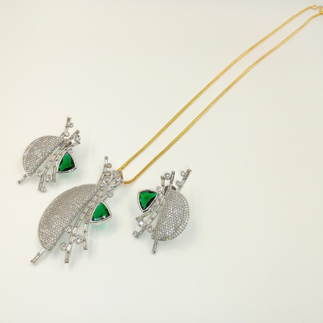 Emerald-Russian Green-Rubellite-Crystal- CZ Victorian Pendant Set, Victorian Style, Victorian Jewelry, Plating tone Rose- gold & black-white