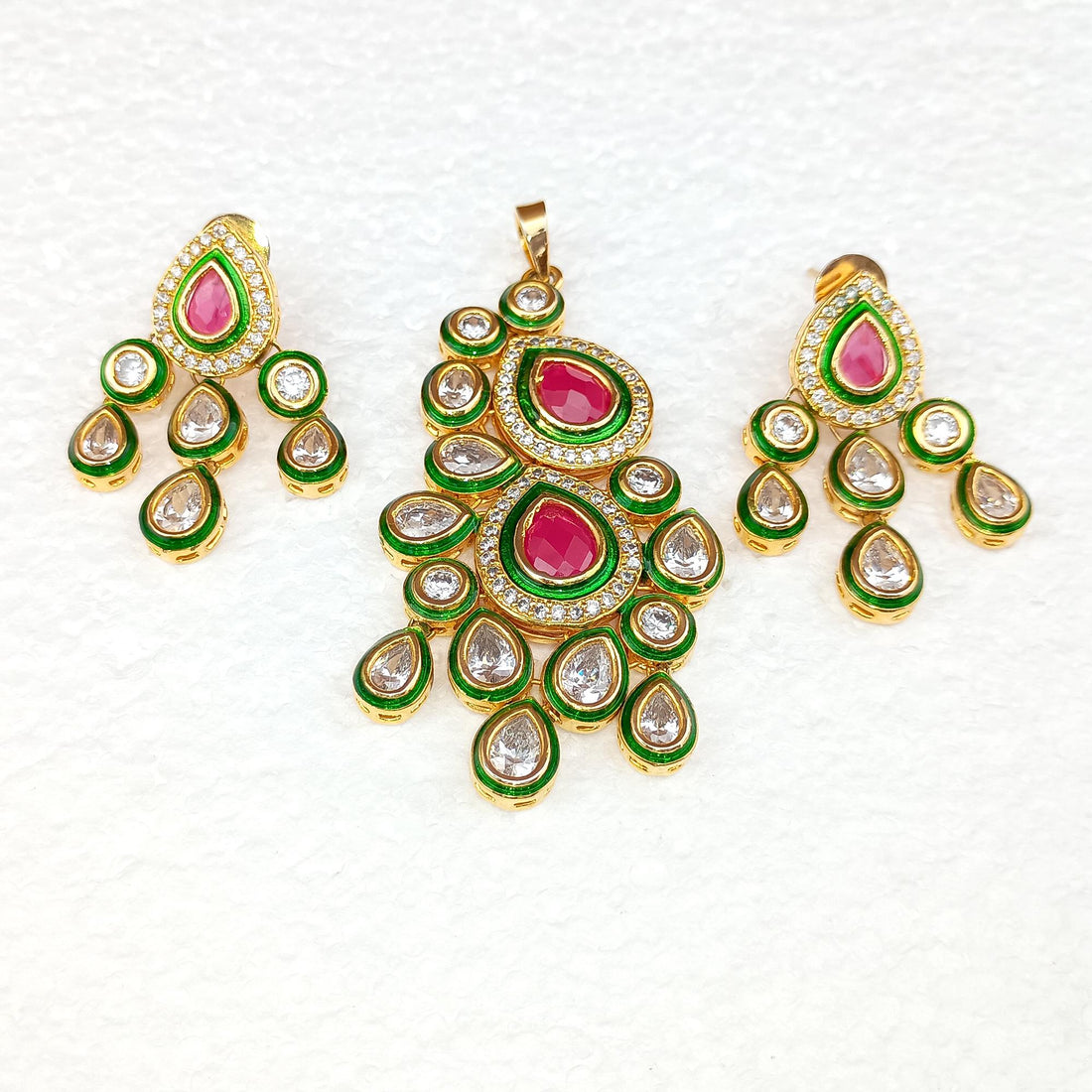 Ruby & Cubic Zirconia Pendant: Bollywood Indian Jewelry — 3