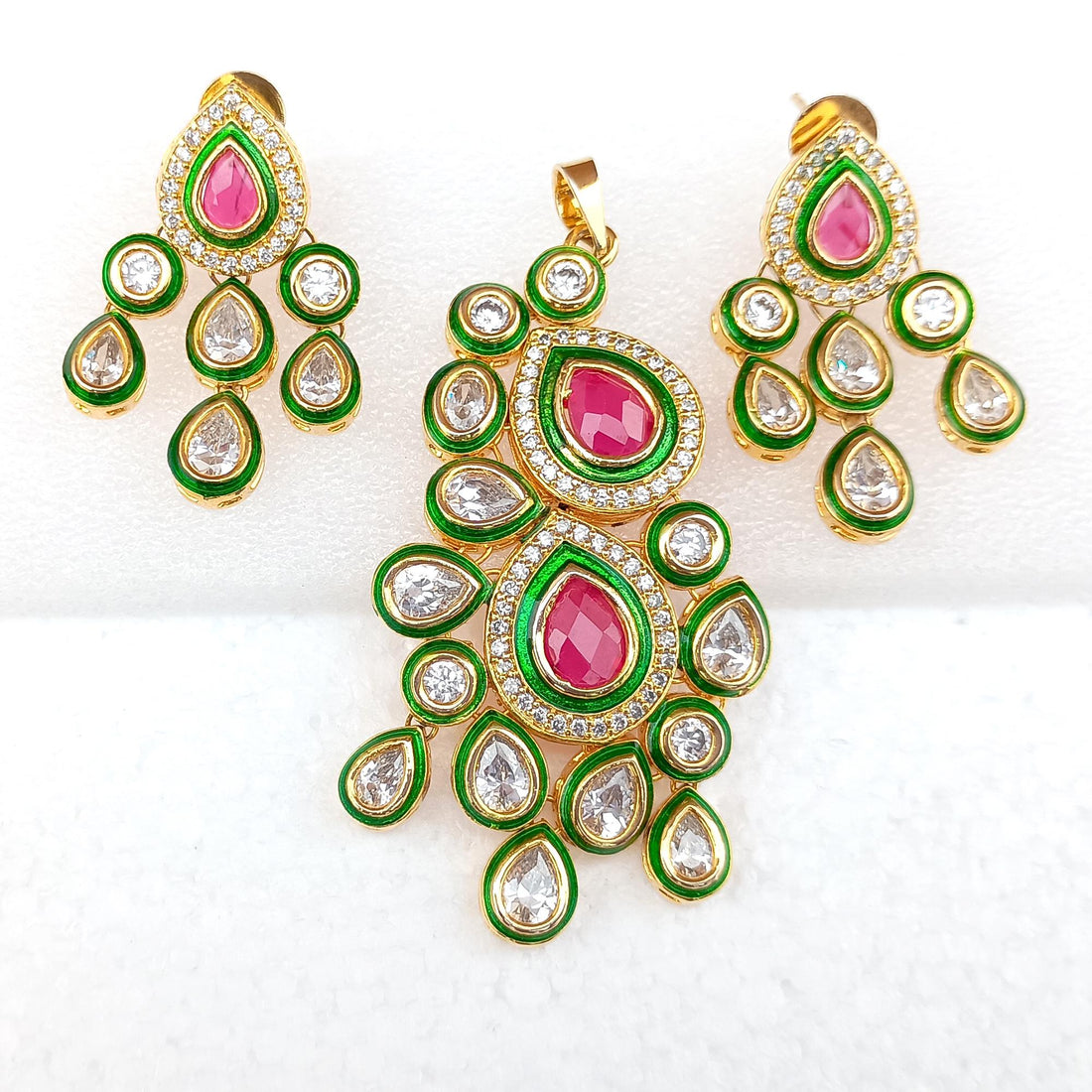 Ruby & Cubic Zirconia Pendant: Bollywood Indian Jewelry — 5
