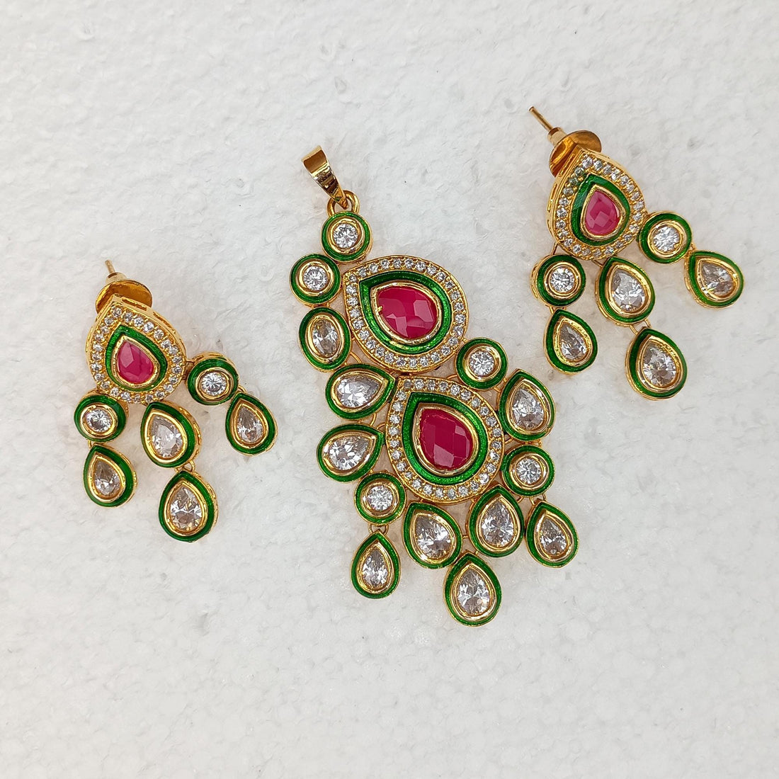 Ruby & Cubic Zirconia Pendant: Bollywood Indian Jewelry — 4