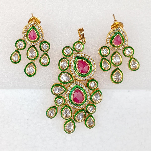 Ruby & Cubic Zirconia Pendant: Bollywood Indian Jewelry